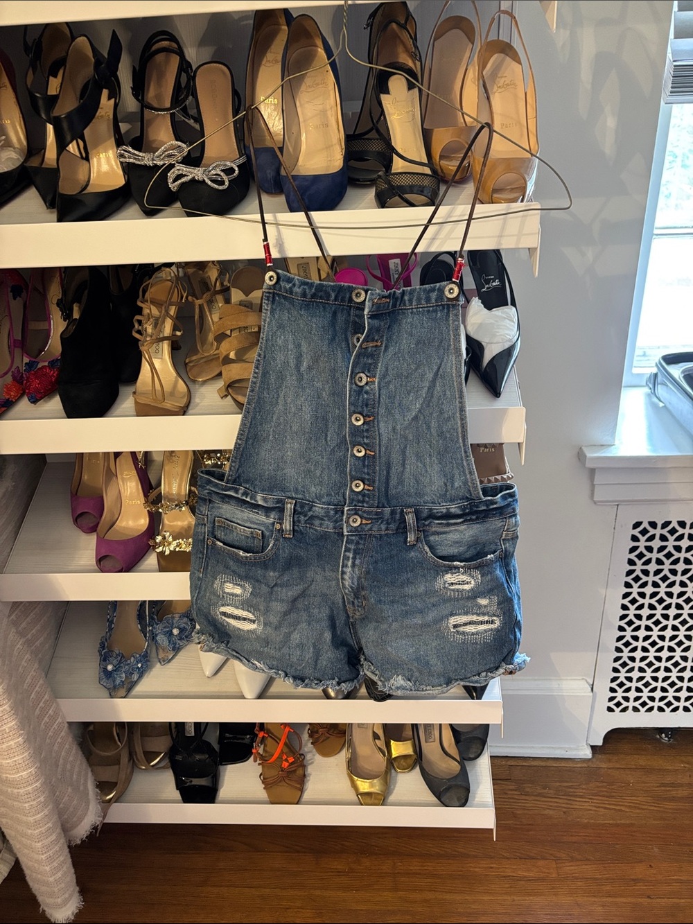Forever 21 Denim Button-Front Short Overalls - Blue